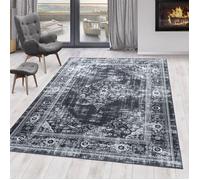 Tapis antidérapant lavable à la machine classique Orient Vintage Noir Gris (Dimension: 160x230 cm)
