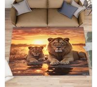 Tapis antidérapant lavable en machine pour chambre d'enfant Motif lion de prairie 90 x 150 cm