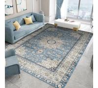 Tapis antidérapant lavable pour salon, chambre à coucher, chevet, ferme, salle à manger, 155 x 155 cm, motif floral multicolore vintage, orange, beige, oriental, bleu, 155 x 155 cm