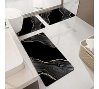 Tapis Antidérapant Lignes d'or Noir Tapis de Bain Absorbant Diatomite Douche Séchage Rapide Tapis Salle de Bain Antidérapant pour Comptoir de Cuisine (60x90cm)