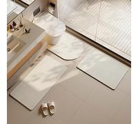 Tapis Antidérapant Rayures Beige Blanc Tapis de Bain Diatomite Absorbant Douche Séchage Rapide Tapis de Toilette WC Contour pour Salle de Bain Comptoir de CuisineForme en U (40x50cm)