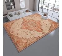Tapis Antidérapant Texture Traditionnelle Antique Et Géométrique Imprimé en 160 x 230 cm Paillasson Intérieur - Doux Et Lavable - Antitache Ne Perd Pas Ses Poils - Facile À Nettoyer, Couleur Orange