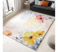 Tapis Aquarelle Abstrait Fleurs Imprimé 180x240 cm, Blanc Entretien Facile Intérieur Moquette - Doux Lavable Antitache Ne Perd Pas Ses Poils pour Salon Chambre d'enfant
