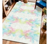 Tapis aquarelle moderne et contemporain, motif abstrait, tourbillons printaniers, bleu pastel, envers antidérapant, tapis d'intérieur qui ne perd pas ses poils pour salon, chambre à coucher, couloir