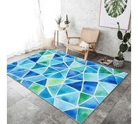Tapis Aquarelle Triangles Mosaïque Imprimé 40x60 cm, Bleu Entretien Facile Intérieur Moquette - Doux Lavable Antitache Ne Perd Pas Ses Poils pour Salon Chambre d'enfant