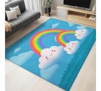 Tapis arc en ciel nuages dessin animé pour salon, tapis antidérapant et doux lavable Antidérapant, à poils courts et ne perd pas ses poils pour chambre à coucher, cuisine, bureau - Bleu 140 x 200 cm