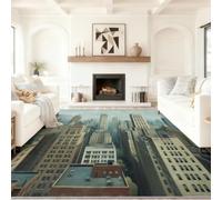 Tapis Architecture Ville Skyline 140 x 200 cm, Surface Résistante à l'abrasion de Antidérapant Lavable Tapis, Multicolore Illustration Vintage Style pour Salon, Salle à Manger, Cuisine