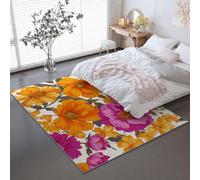 Tapis Art Fleurs Esthétique Imprimé -Tapis de Convient aux Adultes et aux Enfants, Jaune Flanelle Douce Lavable Antidérapant und Confortable pour Salon ou Bureau 50 x 80 cm