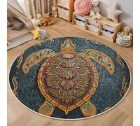 Tapis Art La Mosaïque Tapis Rond Bronze Antidérapant Lavable en Machine, pour Salon, Chambre À Coucher, Coin De Cheminée, Bureau, Salle De Bain Tortue Ancienne 100 Cm