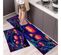 Tapis Art Sombre 40x60+40x120cm Antidérapant Tapi des Champignons Poussent à l'intérieur d'un crâne Orange-Violet Idéal pour Le Couloir, la Cuisine, Le Salon ou comme Tapis de lit