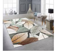 Tapis avec motif feuillage vert / beige / marron - facile d'entretien et moderne pour salon et chambre Größe - 200 x 290 cm
