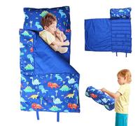 Tapis avec oreiller et couverture Mat de couchage thermique anti-kick avec poignée 47x20 Roll Up Sac de sommeil pour enfants Naptes de sieste pour la garderie préscolaire, dinosaure