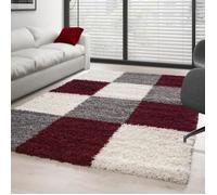 Ayyildiz Tapis Shaggy Pile Longue Designe à Carreaux Rouge-Blanc-Gris - 160x230 cm