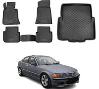Tapis & bac de coffre Set pour BMW Série 3 E46 Limo 1998-2007 Caoutchouc noir 5x