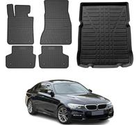 Tapis & bac de coffre Set pour BMW Série 5 G30 2017-2024 Caoutchouc noir TPE 5x