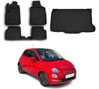 Tapis & bac de coffre Set pour Fiat 500 2007-2015 Caoutchouc TPE Noir 5x