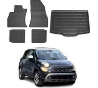 Tapis & bac de coffre Set pour Fiat 500L 2012-2018 Caoutchouc TPE Noir 5x