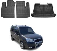 Tapis & bac de coffre Set pour Fiat Doblo 2000-2010 Caoutchouc TPE Noir 3x