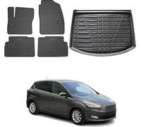 Tapis & bac de coffre Set pour Ford C-Max 2010-2019 5 portes caoutchouc noir 5x