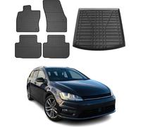 Tapis & bac de coffre Set pour Golf mk7 Variant 2013-2020 Caoutchouc noir 5x