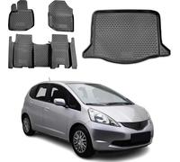 Tapis & bac de coffre Set pour Honda Jazz 2007-2015 Caoutchouc TPE Noir 5x