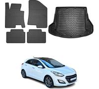 Tapis & bac de coffre Set pour Hyundai i30 Kombi 2012-2016 Caoutchouc Noir 5x