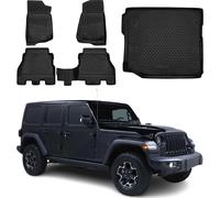 Tapis & bac de coffre Set pour Jeep Wrangler 2018-2025 Caoutchouc TPE Noir 5x