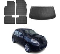 Tapis & bac de coffre Set pour Nissan Micra K13 2010-2017 Caoutchouc noir 5x