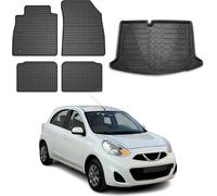 Tapis & bac de coffre Set pour Nissan Micra K14 2017-2025 Caoutchouc noir 5x