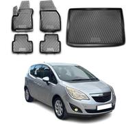 Tapis & bac de coffre Set pour Opel Meriva 2010-2025 Caoutchouc TPE Noir 5x
