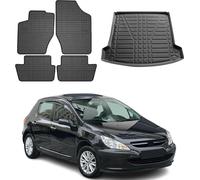 Tapis & bac de coffre Set pour Peugeot 307 2001-2009 Caoutchouc TPE Noir 5x
