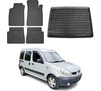 Tapis & bac de coffre Set pour Renault Kangoo 1999-2008 Caoutchouc noir 5x