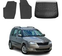 Tapis & bac de coffre Set pour Skoda Roomster 2006-2015 Caoutchouc noir 3x