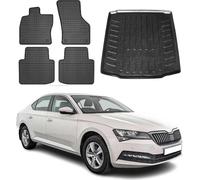 Tapis & bac de coffre Set pour Skoda Superb 2015-2025 Caoutchouc TPE Noir 5x