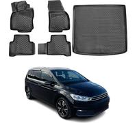 Tapis & bac de coffre Set pour VW Touran 2015-2021 Caoutchouc TPE Noir 5x