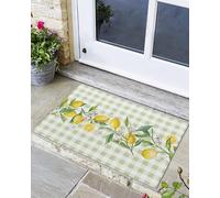 Tapis Bains 40X60Cm, Été Le-Mon Fleur Vert Buffalo Plaid Feuilles Aquarelle Tapi Salle De Bain Anti-Saleté Tapis De Bain pour Salle De Bain Entrée Couloir