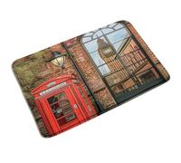Tapis Bains Cabine Téléphonique Rouge De Londres Bâtiment Rétro Big Ben en Angleterre, Antidérapant Tapi De Sol D'Intérieur Anti-Poussière Paillasson 40X60Cm pour Couloir Cuisine