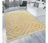 Tapis Balcon Jaune Terrasse Extérieur Style Scandinave Design Losanges Résistant Aux Intempéries Doux [60x100 cm]