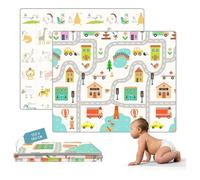 Tapis Bebe Pliable 180x150 Tapis d'Eveil Bebe Reversible avec Bord Renforcé pour Plus Sécurité Tapis de Jeux Bebe Epais (Ville L)