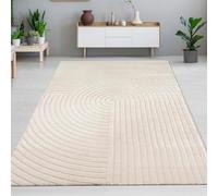 Tapis Beige avec Lignes Courbes pour des espaces de Vie élégants Taille 160x230 cm, Taille 160 x 230 cm
