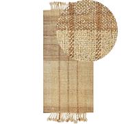Tapis Beige en Jute 80 x 150 cm Fait Main à Pompons Boho Rustique pour Salon Kar