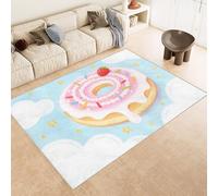 Tapis Beignets 60x120 cm Imitation Cachemire Tapis Chambre Desserts Bleu 3D Imprimé Motif Haute Résistance Lavable en Machine Parfait pour Salons Chambres d'Hôtes de Luxe et Espaces de Réception