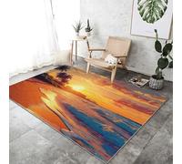 Tapis Belle Plage Coucher De Soleil Imprimé 50x80 cm, Couleur Orange Entretien Facile Intérieur Moquette - Doux Lavable Antitache Ne Perd Pas Ses Poils pour Salon Chambre d'enfant