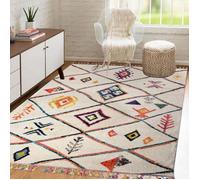 Tapis berbère 200x290 tissé motifs tribaux LYN5 OURIKA C beige et rouge