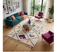 Tapis berbère 200x290 tissé motifs tribaux LYN5 OURIKA C blanc
