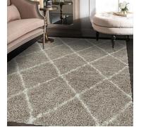 Tapis berbère 80x150 tissé motif losange SHAGGY A beige