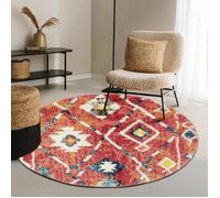 Tapis berbère rond Ø100cm tissé motifs tribaux LYN5 OURIKA B bleu et jaune