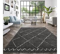 Tapis Berbère Shaggy - Doux et Confortable, Facile d'entretien, 100% Polypropylène, Style Ethnique 160x230 cm, Épaisseur 30 mm, Noir - Blanc