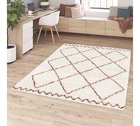 Tapis Berbère Shaggy Style Ethnique 160x230 cm - Doux, Confortable, Facile d'Entretien - 100% Polypropylène, Épaisseur 30 mm - Blanc-Terracotta