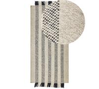 Tapis Blanc Cassé et Noir en Laine 80 x 150 cm avec Franges Fait Main Doux Tacet